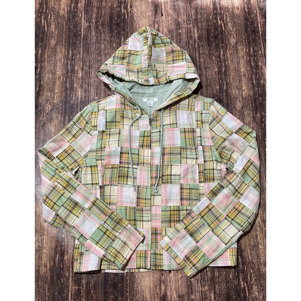 Tyler Böe Patchwork Plaid Cropped hooded jacket size MEDIUM